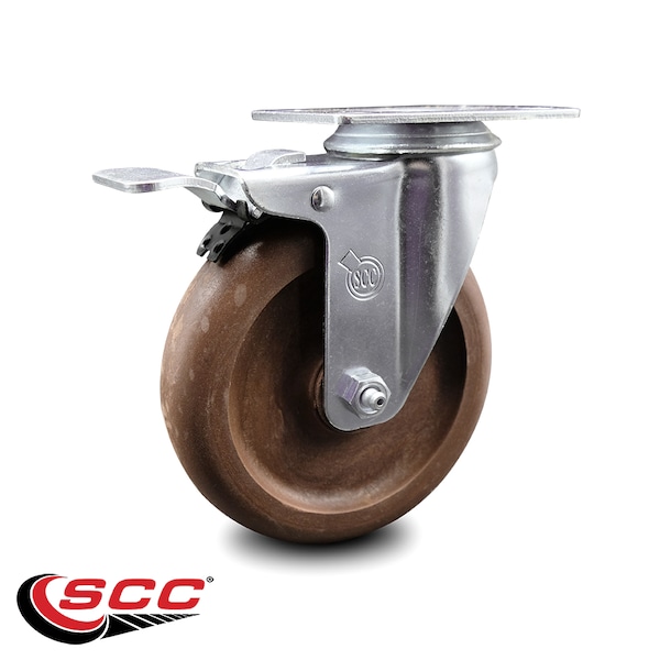5 Inch High Temp Glass Filled Nylon Top Plate Caster with Total Lock Brake SCC
